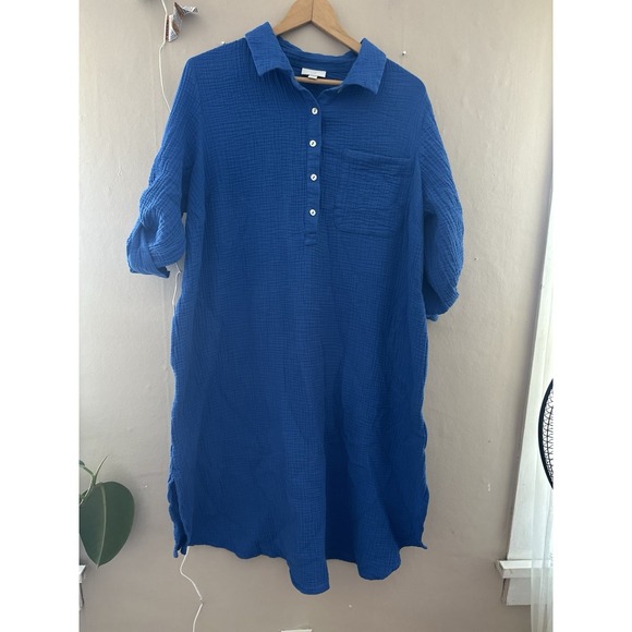 J. Jill Dresses & Skirts - J Jill Women Gauze Midi Dress Size XLP Blue Coastal 100% Cotton Modest Lagenlook